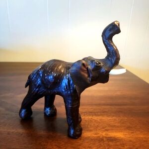 Vintage Collectible Home Decor Leather Bound Art Sculpture of Elephant.